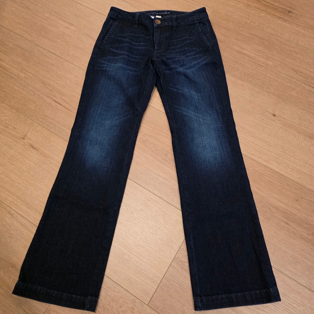 Banana Republic Petite Dark Wash Wide Leg Bootcut Jeans 26P Indigo Stretch